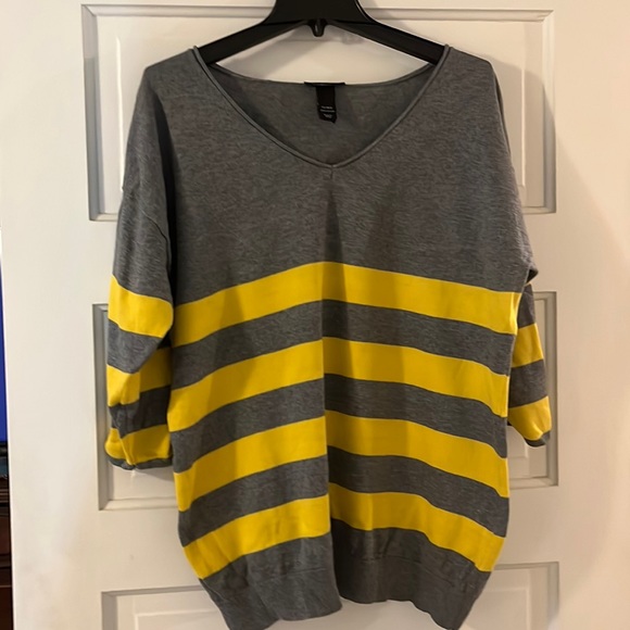 Lane Bryant Sweaters - Lane Bryant, Gray and yellow 3/4 sleeve sweater, size 14